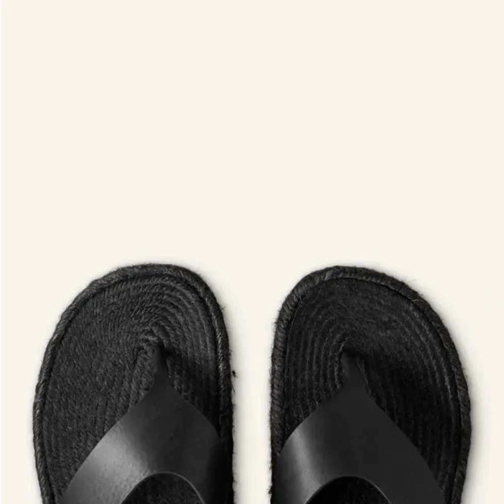 ME+EM Black Leather Espadrille Toe-Post Sandals